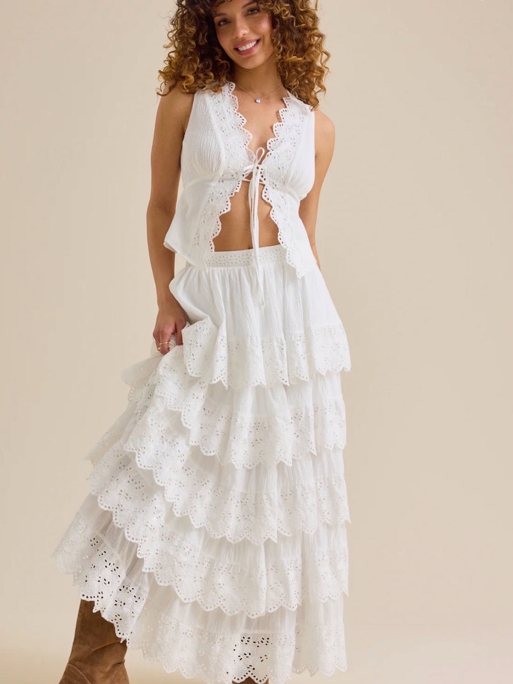 Altar'd State White Eyelet Tiered Maxi Skirt